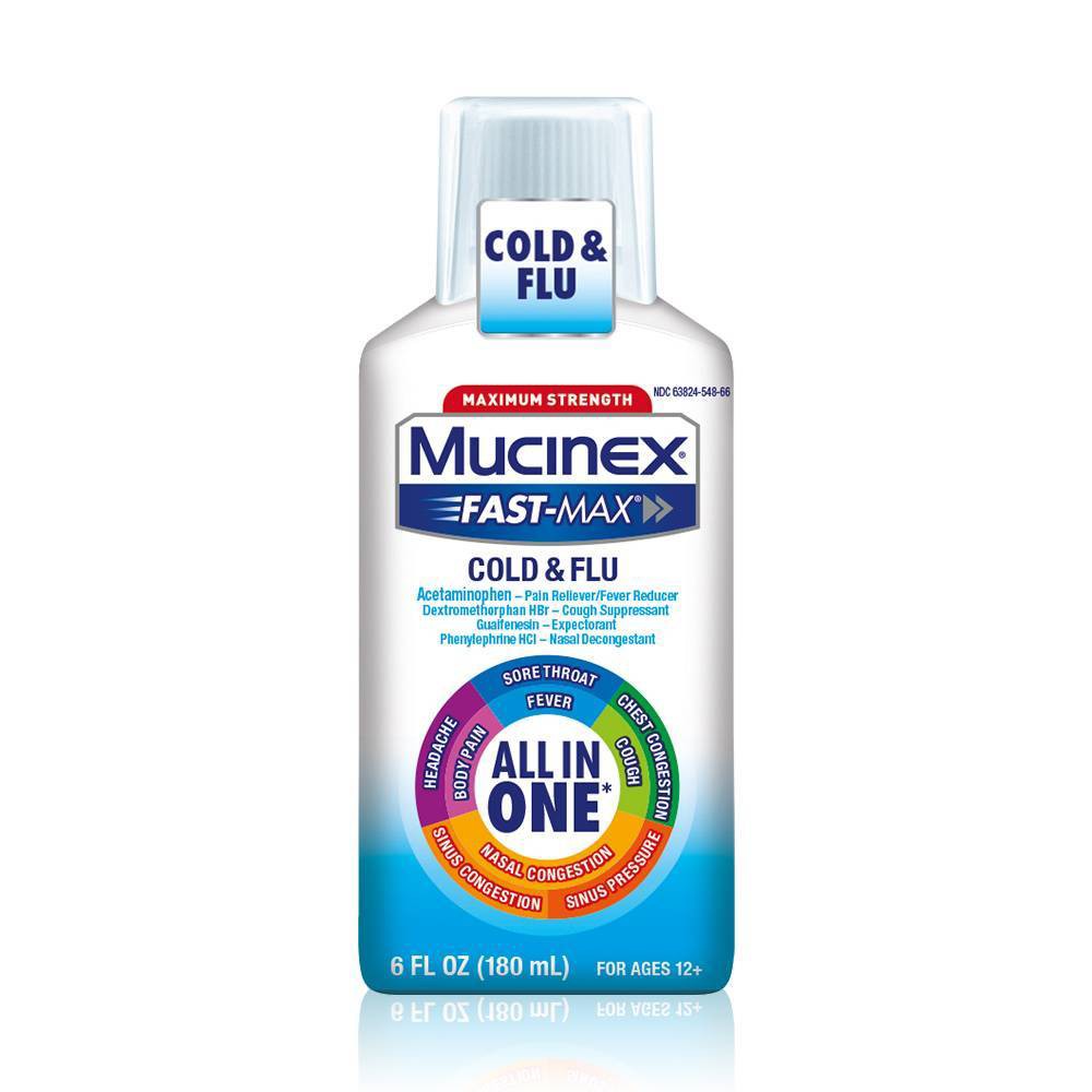 Mucinex Max Strength Cold & Flu Medicine - Liquid - 6 Fl Oz - Bellso